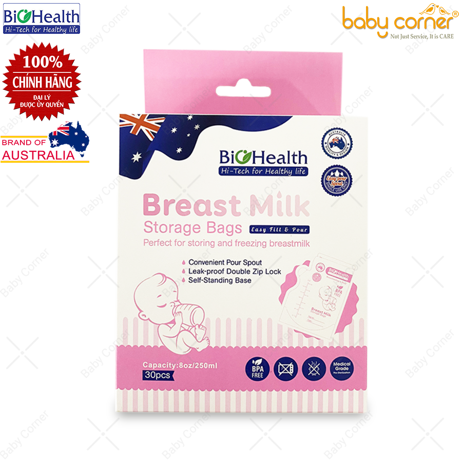 Túi Trữ Sữa BiO Health Breast Milk Storage Bags 250ml, Hộp 30 Túi