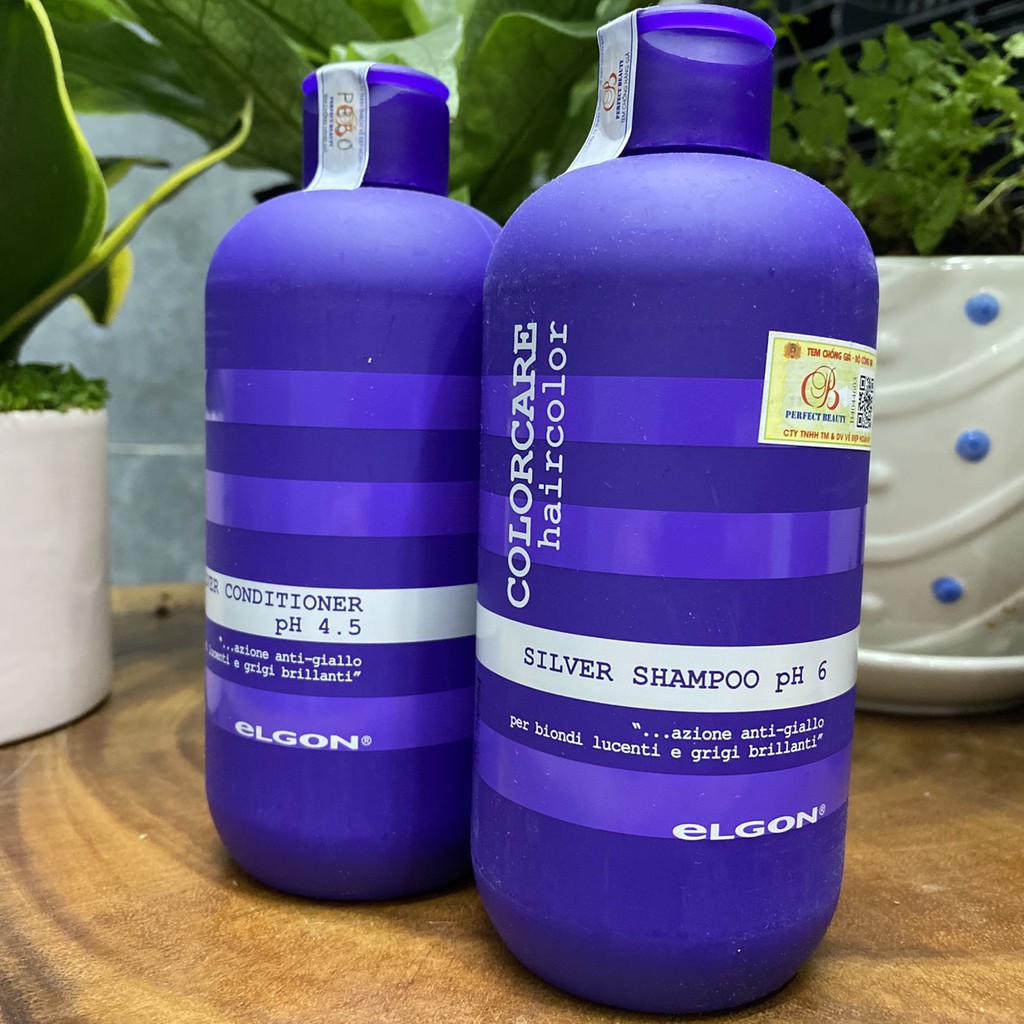 Gội xả khử sắc tố vàng Elgon Silver Shampoo and Conditioner 300mlx2