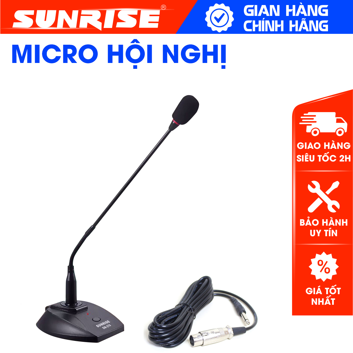 Micro có dây cổ ngỗng sunrise sm-278, mic hội nghị chính hãng dùng tọa đàm họp trực tuyến - sunrise musics