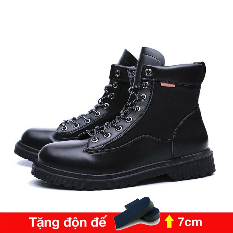 Giày da nam cao cổ tăng 7cm chiều cao( Tặng 1 lót giày tăng chiều cao) Đế giày boot cao su mũi cao khỏe, phong cách Giày Bốt nam