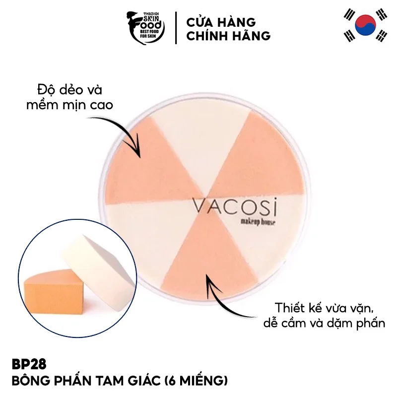 Bông phấn tam giác vacosi wedge sponge 6pcs - bp28