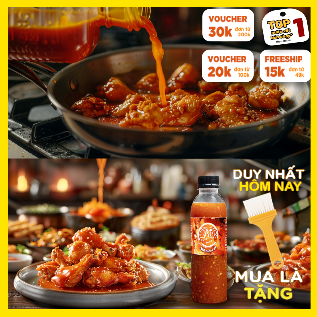 Sốt gà chiên mắm Bếp Xuyên Việt 400g, sốt mắm ớt, trộn gỏi, nước chấm nhanh chóng, tiện lợi.