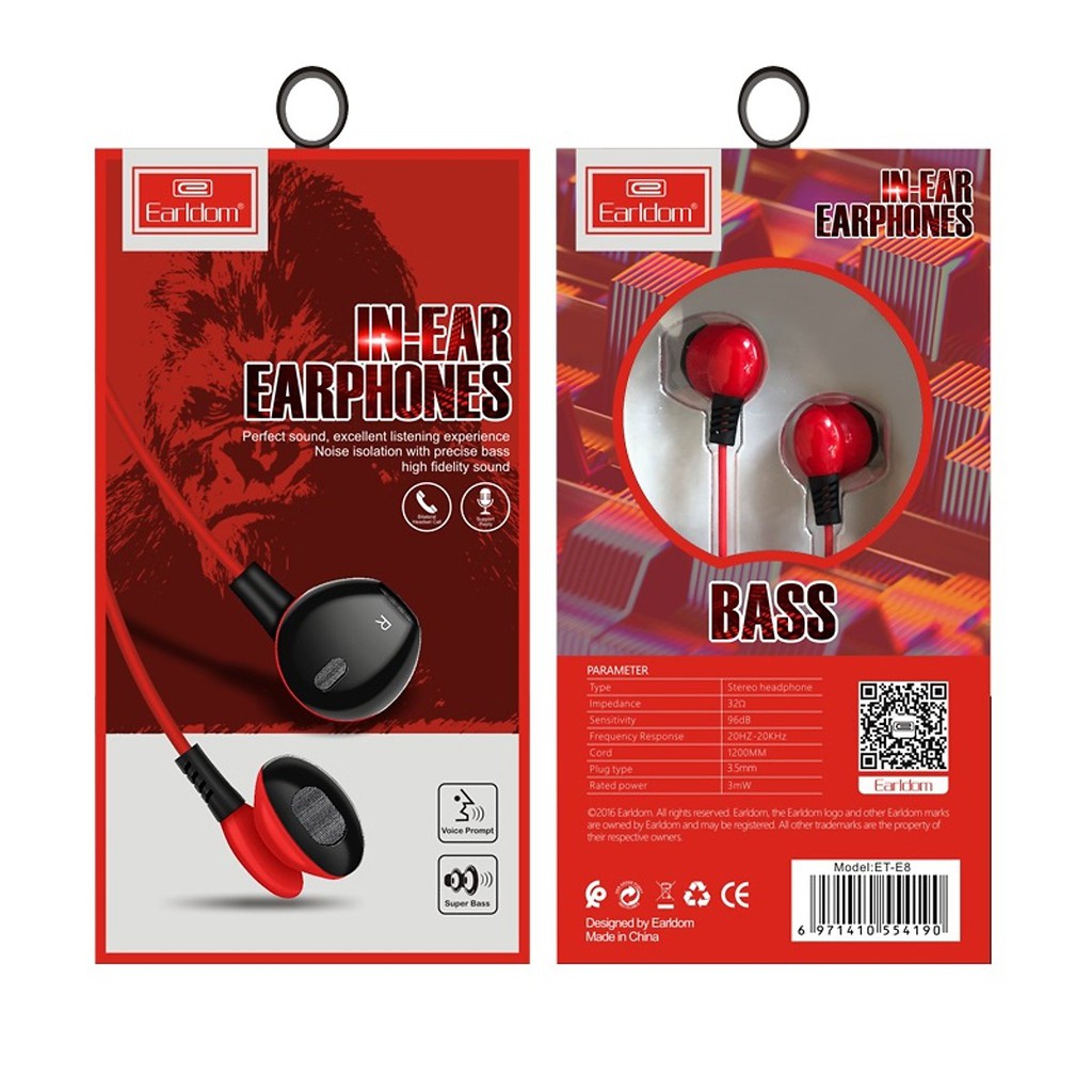 Tai nghe dây super bass âm thanh trung thực earldom e8-hàng bảo hành 18 tháng.