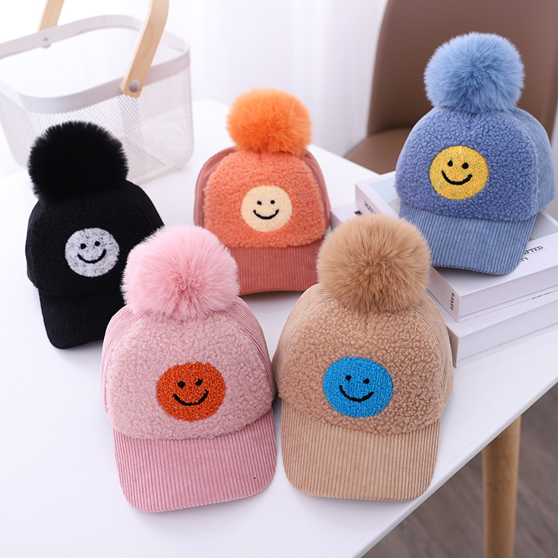 Mũ lưỡi trai cục bông mặt cười hàng Quảng Châu cao cấp cho bé 3-8 tuổi