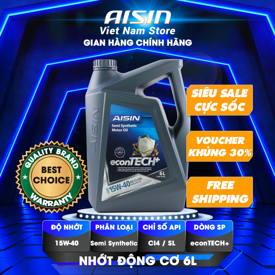 Nhớt động cơ aisin ecsi1546p 15w-40 ci4 / sl econtech+ semi synthetic 6l - nhập khẩu chính hãng