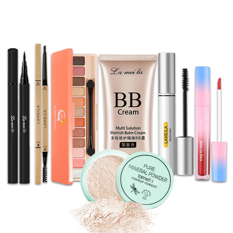 [HCM]【Urbeauty Mall】Bộ trang điểm cá nhân LAMEILA 7 món tiện lợi Kem BB che khuyết điểm + Phấn phủ + Phấn mắt + Mascara + Chì kẻ mày + Bút dạ kẻ mắt + Son kem bộ makeup đầy đủ set trang điểm