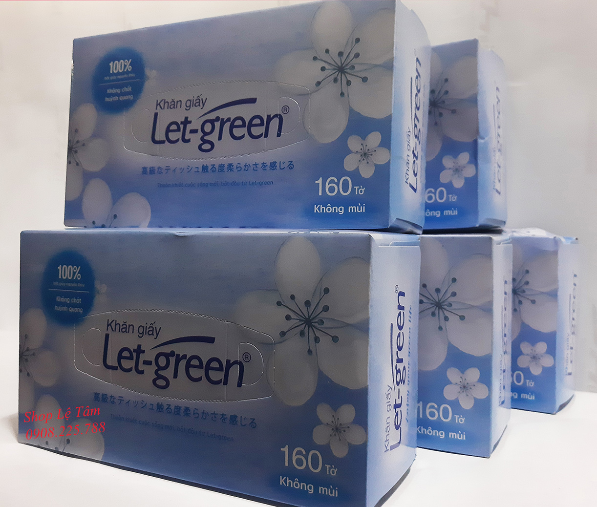 [Hoàn Tiền 10%] Combo 5 hộp khăn giấy Let-green loại 160 tờ/hộp