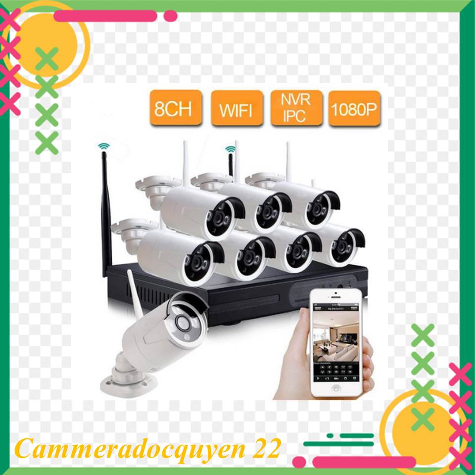 Bộ đầu ghi nvr kit 8 mắt camera wifi 3.0mpx app : ip pro - bảo hành 12 tháng