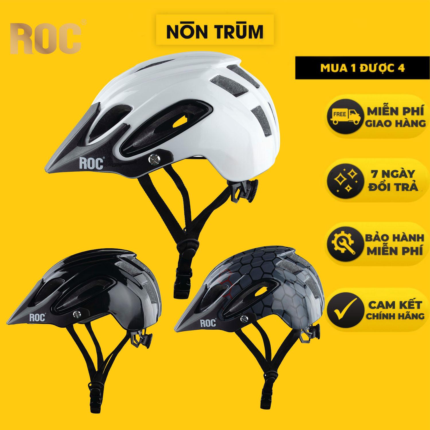 Mũ bảo hiểm xe đạp thể thao roc r15 trơn phiên bản không logo, nón siêu nhẹ tặng kèm tem roc- nón trùm