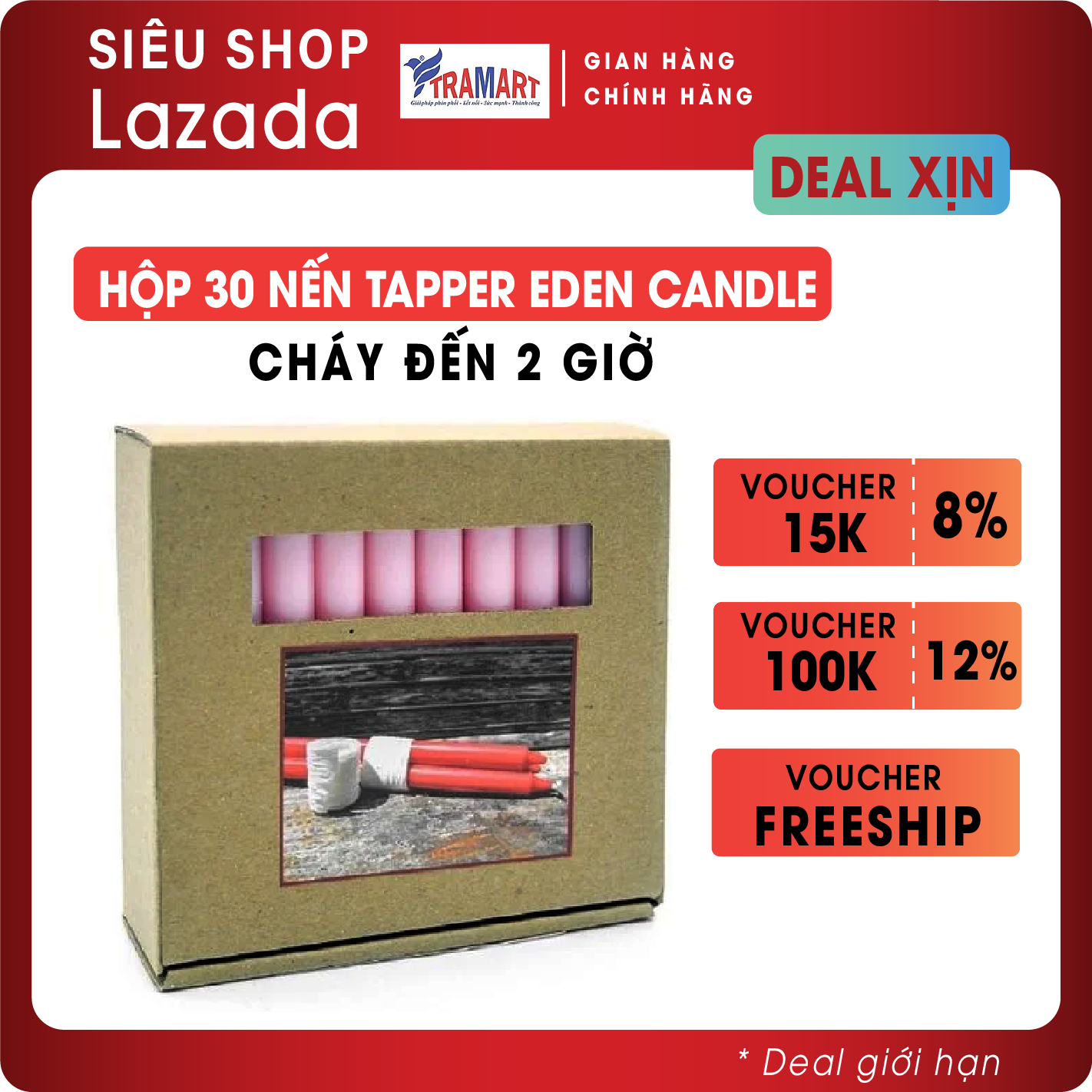 Nến thơm, nến tapper eden candle ftramart edc2324 hộp 30 nến cao 11 cm phù hợp nhiều không gian trang trí