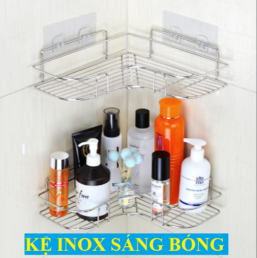 [HCM] 01 Kệ nhà tắm Inox dán tường - Kệ góc INOX đựng đồ nhà tắm, nhà bếp tiện lợi - Dễ lắp đặt - Gồm 02 miếng keo dán