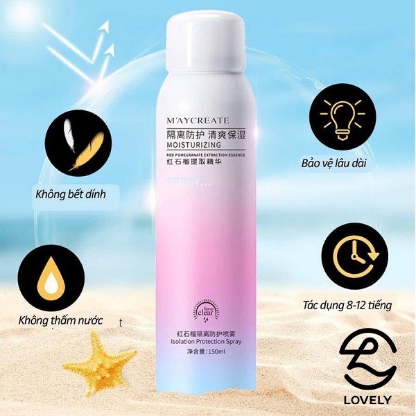 Xịt chống nắng Maycreate giúp trắng da SPF35 an toàn cho da Xịt chống nắng body trắng da Maycreate nâng tone da body dạng xịt phun sương