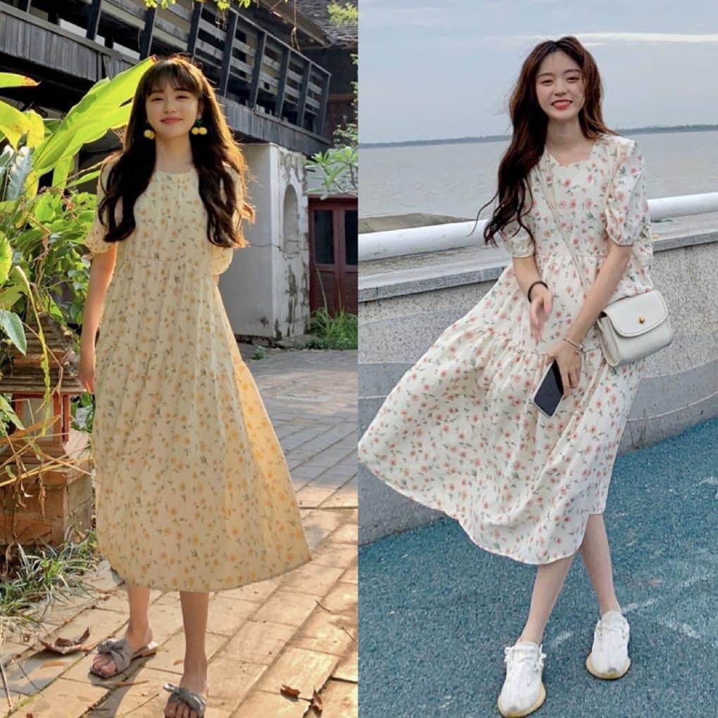 Váy babydoll hoa xinh dáng dài nhiều màu đầm hoa ullzang