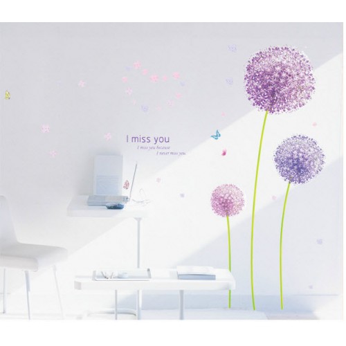Decal dán tường hoa bồ công anh tím size bé