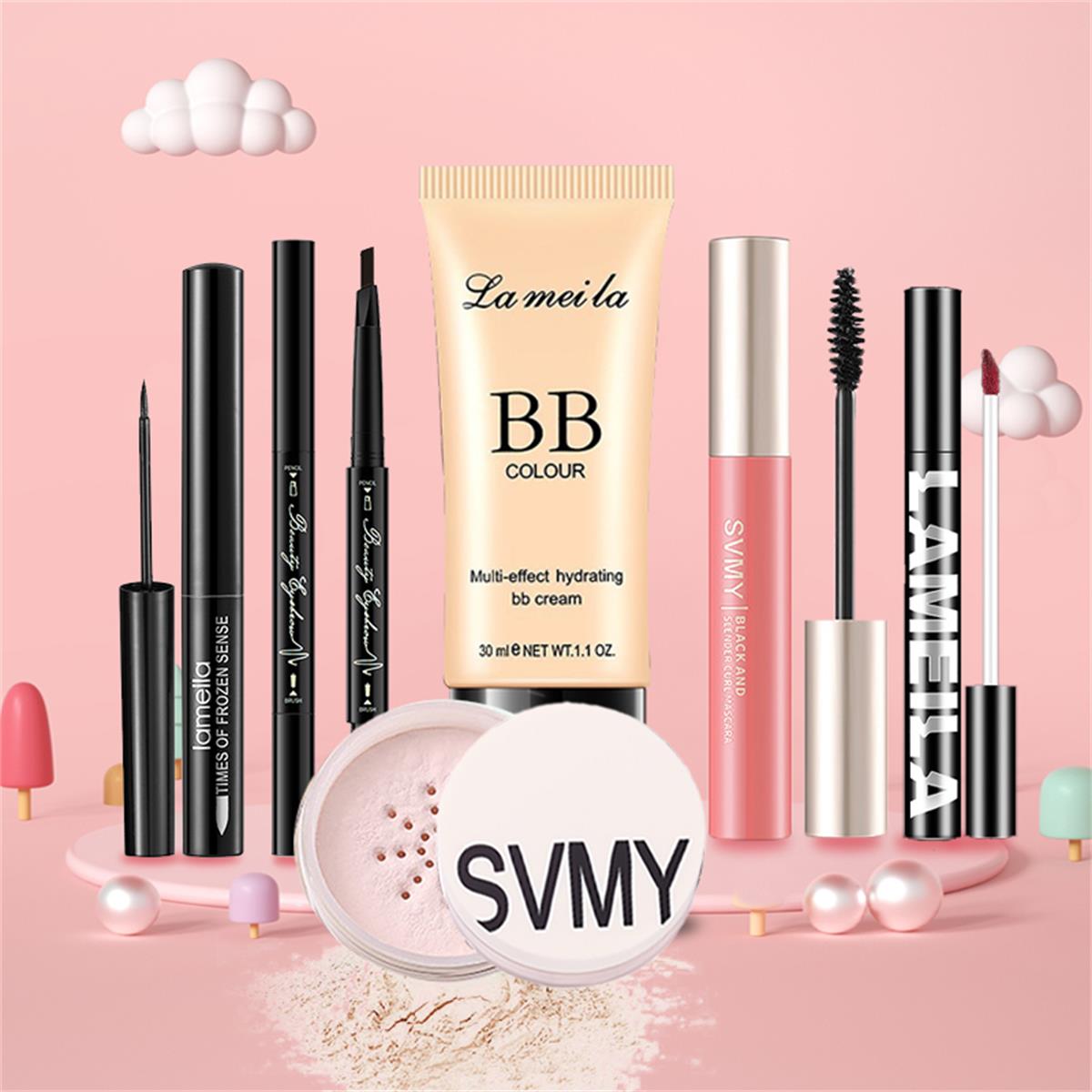 [HCM]ANYAR-Bộ trang điểm chuyên nghiệp 6 món lameila Kem BB che khuyết điểm + Phấn phủ bột + Chì kẻ mày lâu trôi + Bút dạ kẻ mắt + Mascara 4d + Son kem lì bộ makeup đầy đủ set trang điểm đẹp