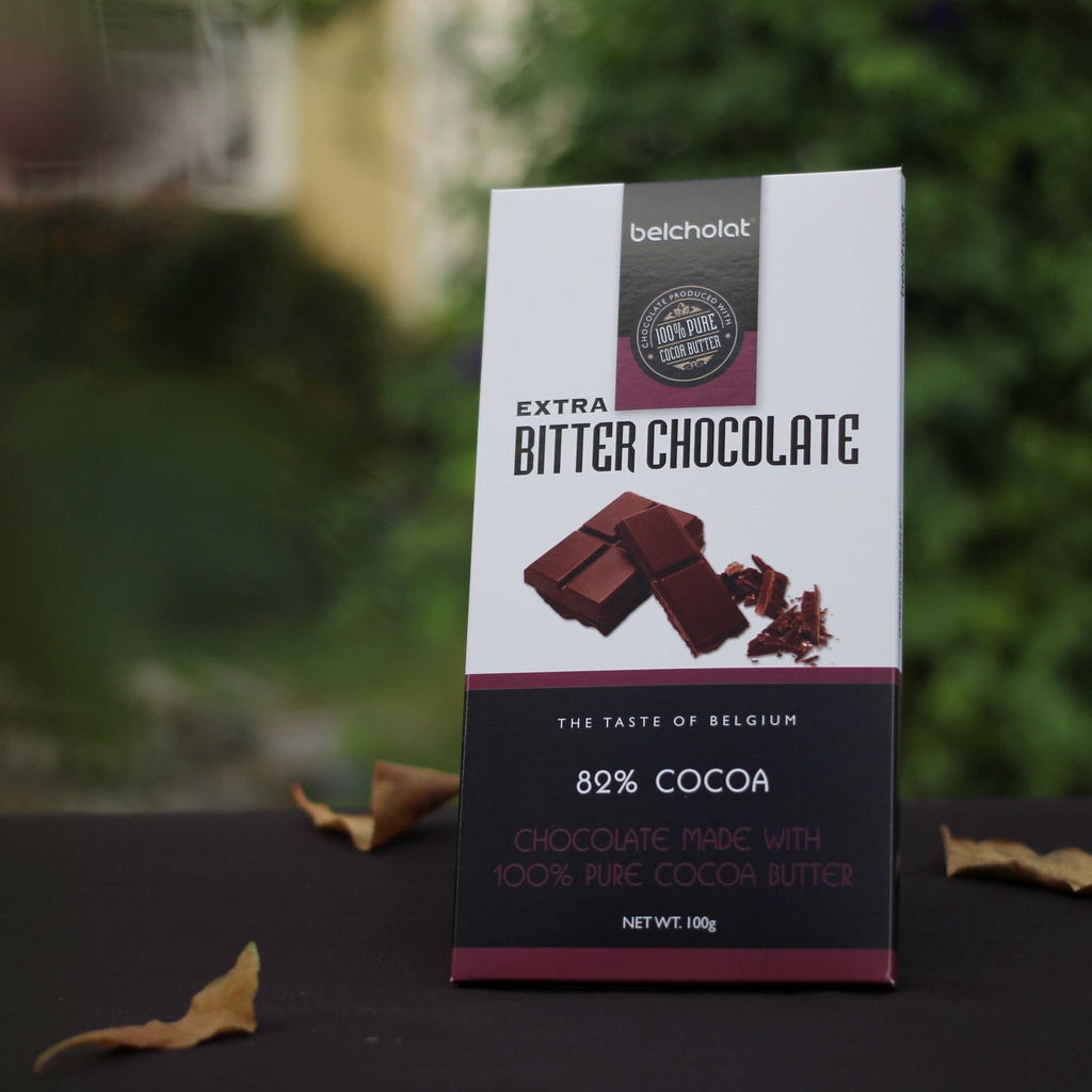 Socola Thanh Đen Đắng 82% Cacao - Extra Bitter Chocolate 82% Cocoa Belcholat 100G