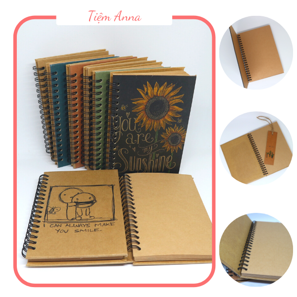 Sổ tay, sổ tay ghi chép, Sổ tay giấy Kraft khổ A5 bìa mềm ghi chép vintage, handmade