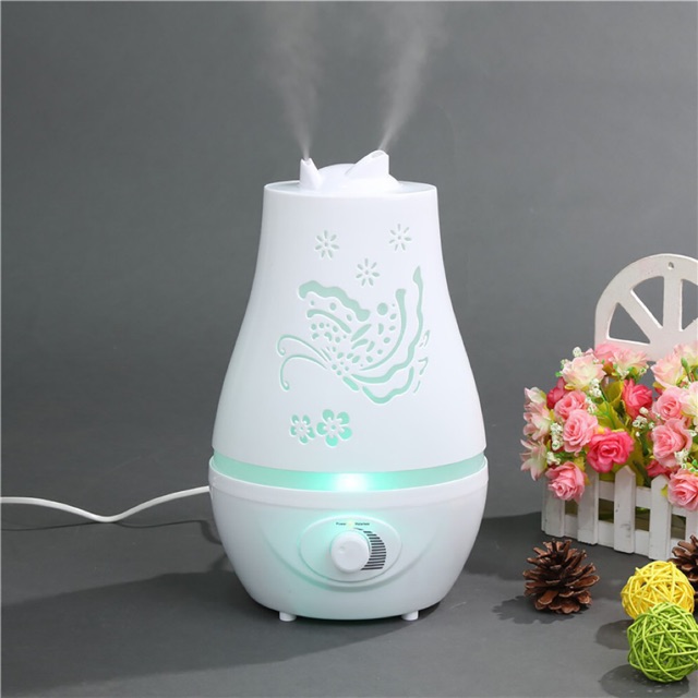 Máy Xông Tán Tinh Dầu Hồ Điệp Tròn 2500ml, Khuếch Tán phun sương cực mạnh 2 Vòi Phun dùng cho phòng lớn