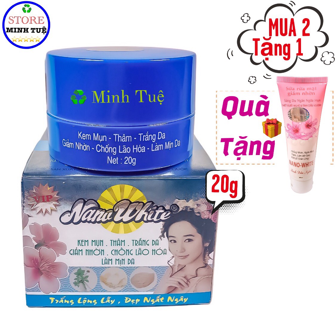 [HCM]Kem mụn Nano White xóa thâm trắng da giảm nhờn chống lão hóa làm mịn da ( 20g ), Mua 2 tặng 1, kem nano white.