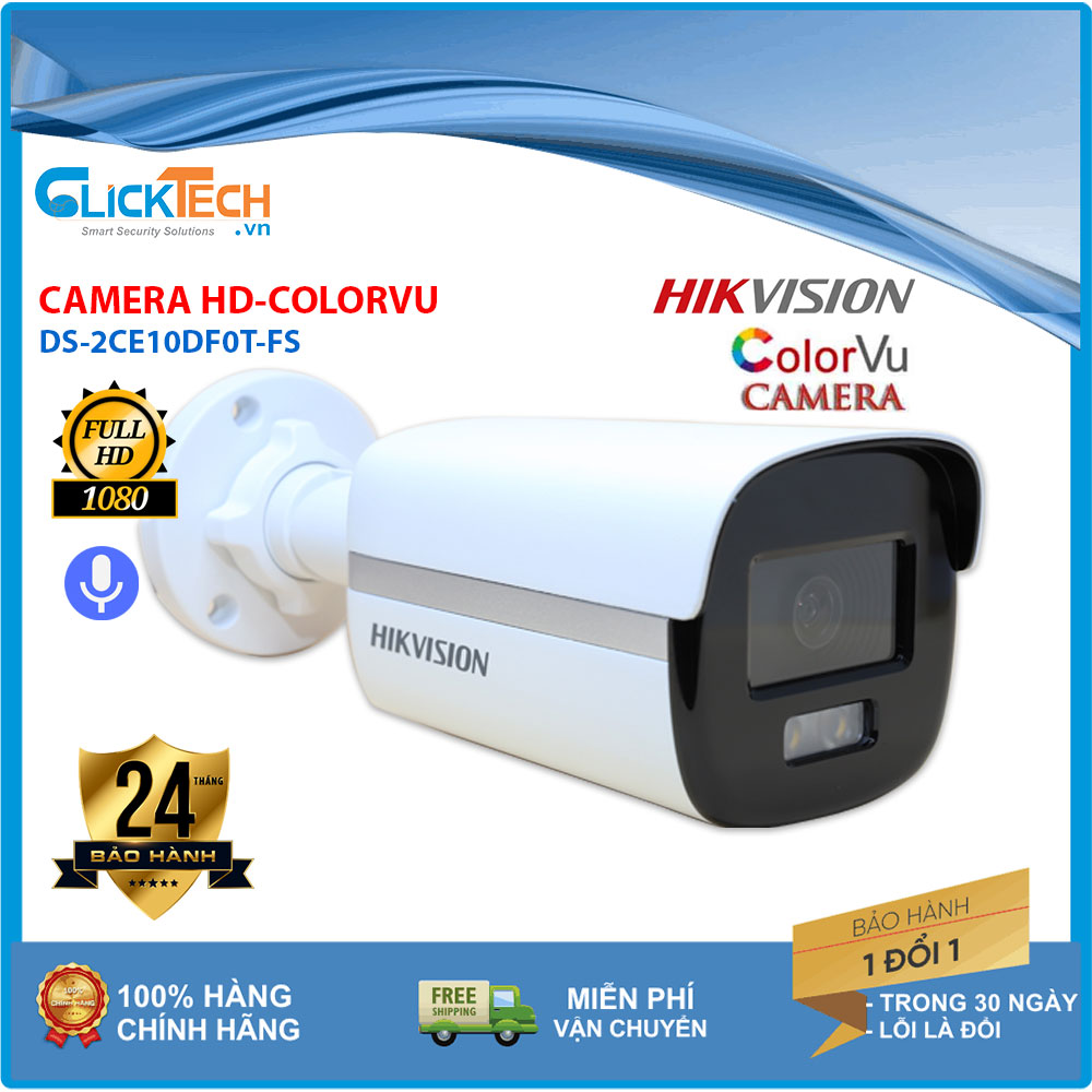 Camera thân hdcolorvu hikvision ds-2ce10df0t-fs full hd 2.0mp, camera quan sát có màu ban đêm có âm thanh giá rẻ, bán camera hikvision