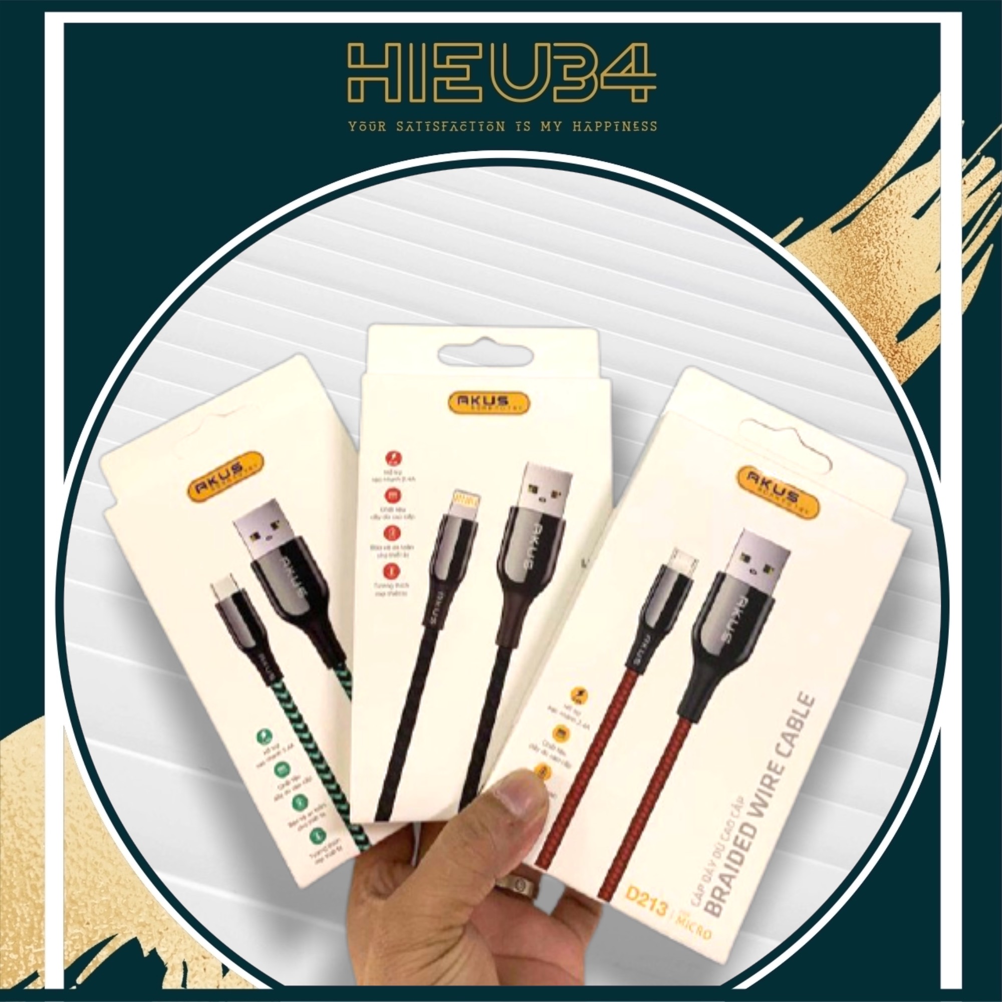 Dây sạc nhanh cáp sạc nhanh thương hiệu akus d213/d214 1 mét cổng micro usb và usb type - c màu ngẫu nhiên
