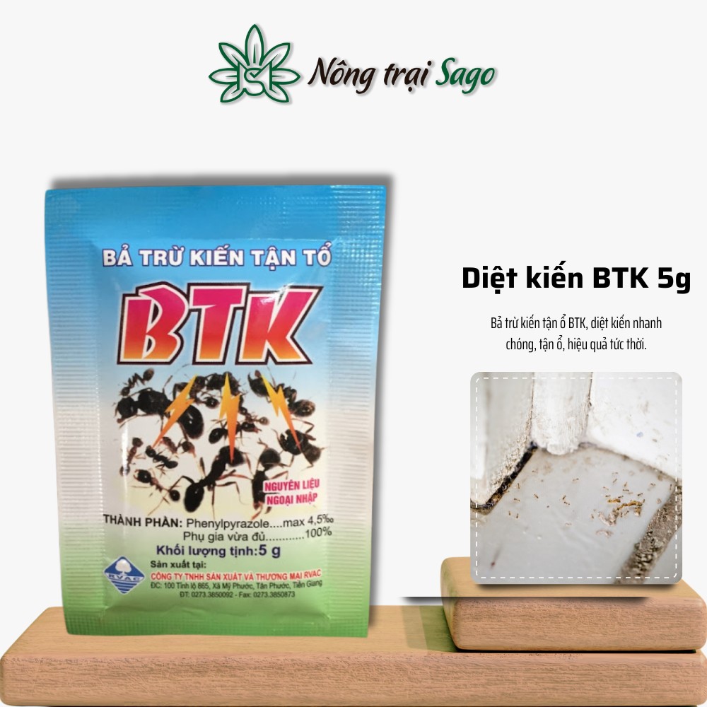 Bả Trừ Kiến BTK (gói 5g) - Tiêu diệt kiến tận ổ ngay lần dùng đầu tiên, dạng rắn, có thể sử dụng trên bề mặt đất - Nông Trại Sago