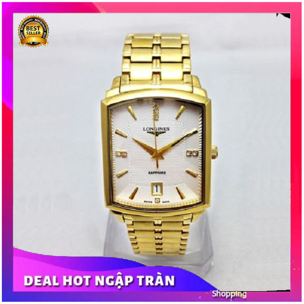 { ĐỒNG HỒ BẢO TÍN SHOP SỊN } Đồng Hồ Chữ Nhật Nam Vàng Gold 18k Mặt Saphire