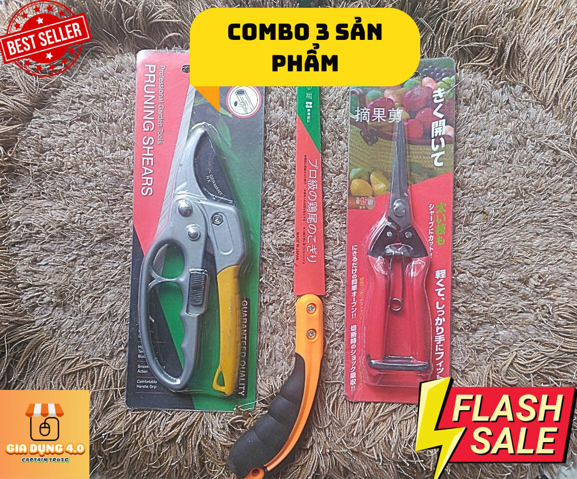 Combo 3 sản phẩm kéo cắt cành + cưa cán ốp su + kéo tỉa dăm
