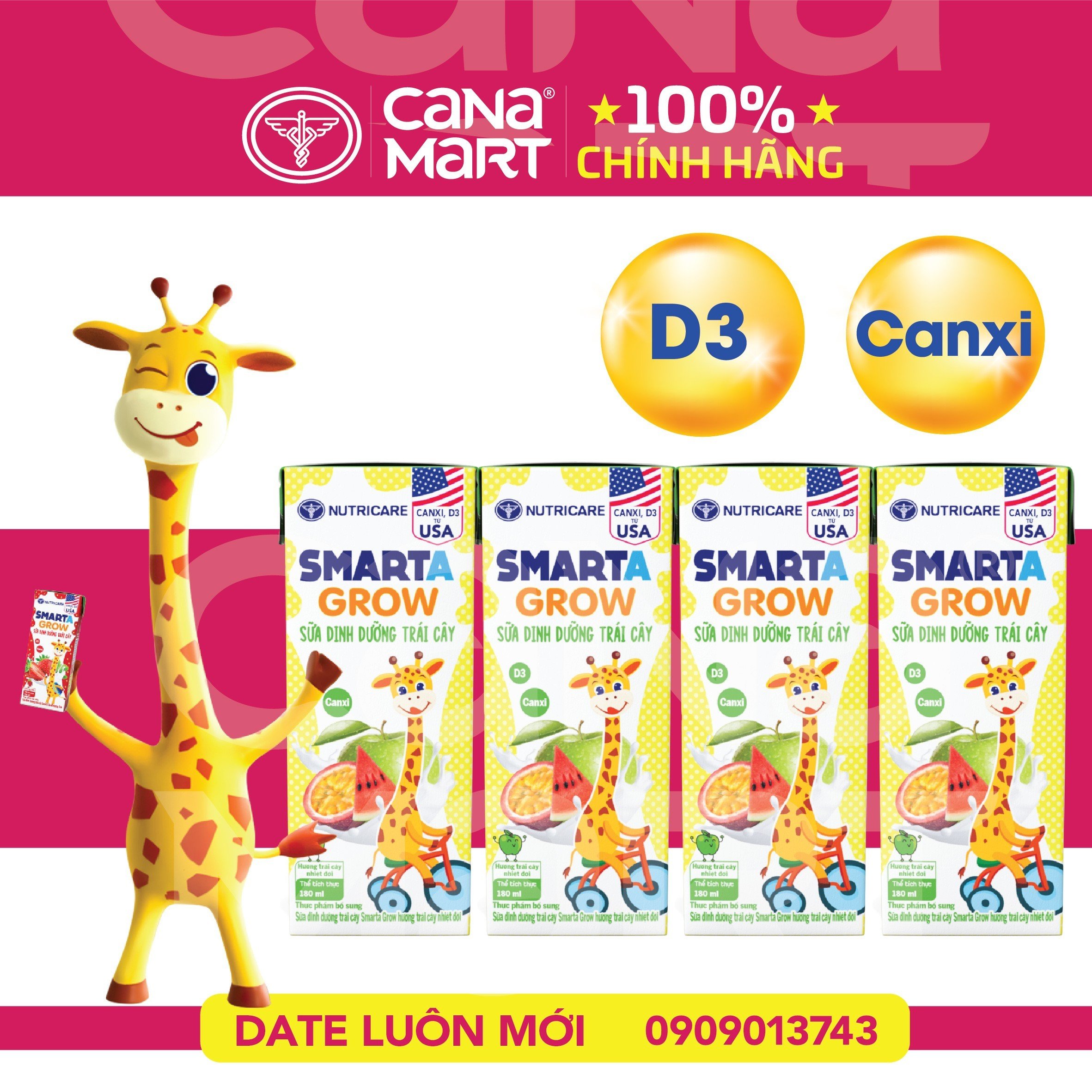 Thùng sữa nước trái cây Nutricare Smarta Grow dinh dưỡng cho trẻ thấp còi