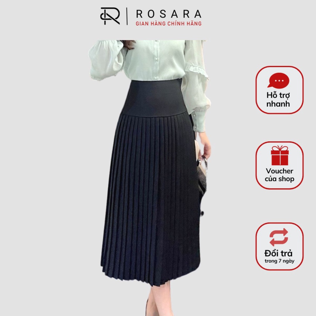 Chân váy đen midi xếp ly cạp cao thời trang nữ rosara cv16