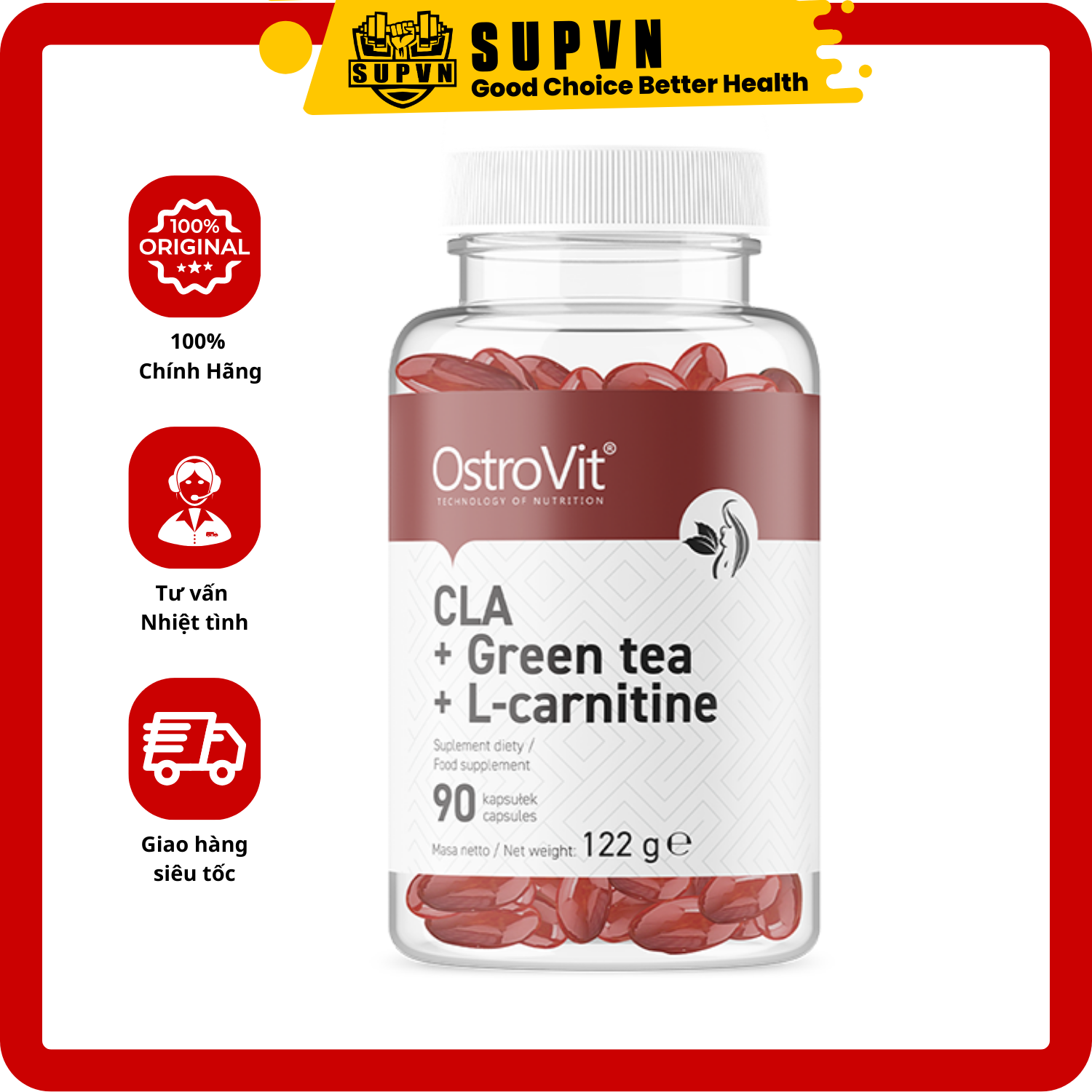 Viên đốt mỡ giảm cân Ostrovit Cla + Green Tea + L-carnitine 90 viên - Hỗ trợ giảm mỡ trong tập gym