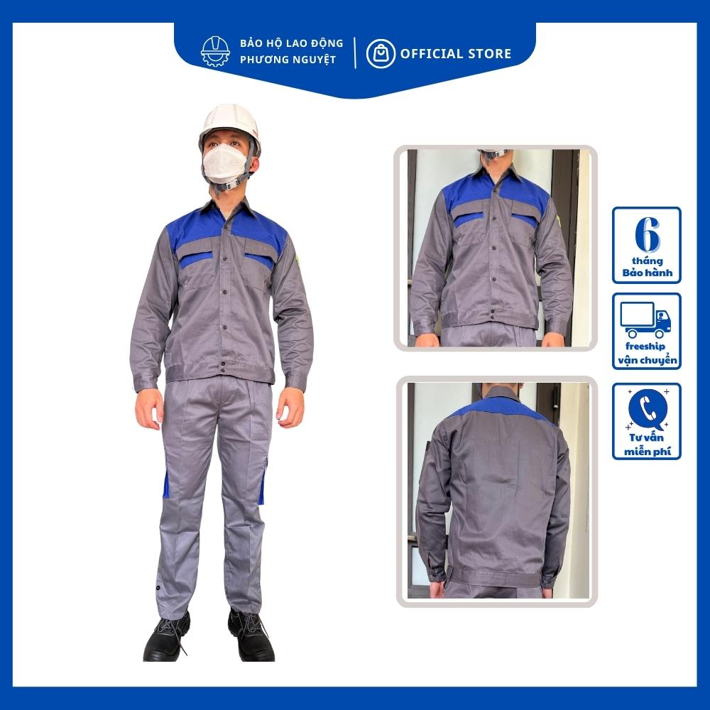 Quần áo bảo hộ lao động kỹ sư, công nhân màu chì phối xanh dương PN02 vải