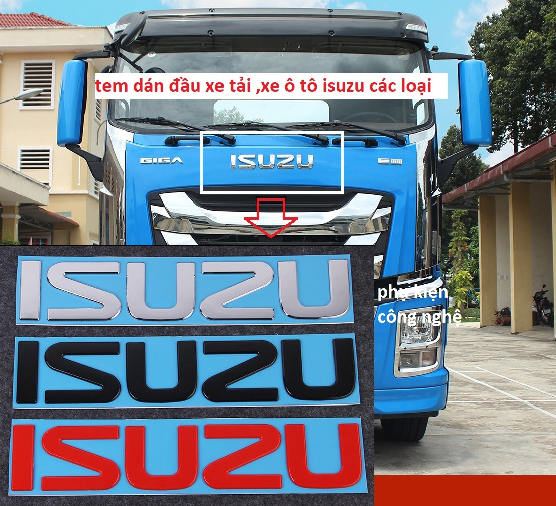 Tem chữ isuzu dán đầu xe tải chất liệu abs màu đen / đỏ / bạc