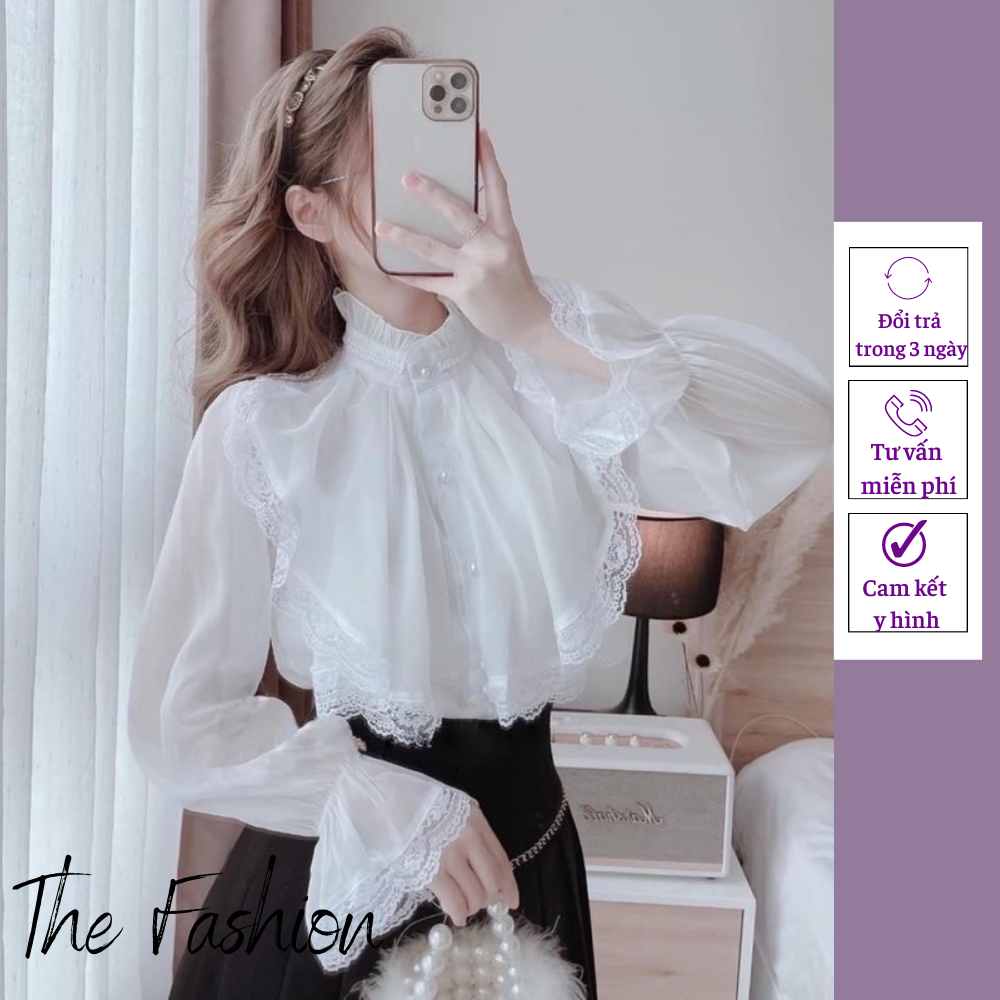Áo sơ mi tiểu thư 2 lớp - phối cổ ren- kiểu đáng quý tộc