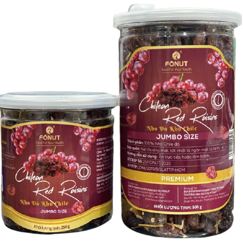 [GIÁ TỐT HCM] Nho Chile Đỏ Sấy Dẻo Không Đường 250gram, 500gram đóng gói tại Việt Nam TH FONUT