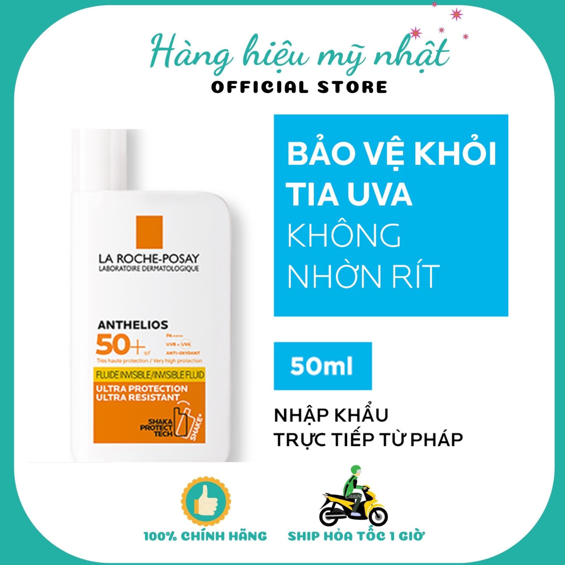 Kem chống nắng dạng sữa lỏng nhẹ không nhờn rít La Roche-Posay Anthelios Invisible Fluid SPF 50+ 50ml