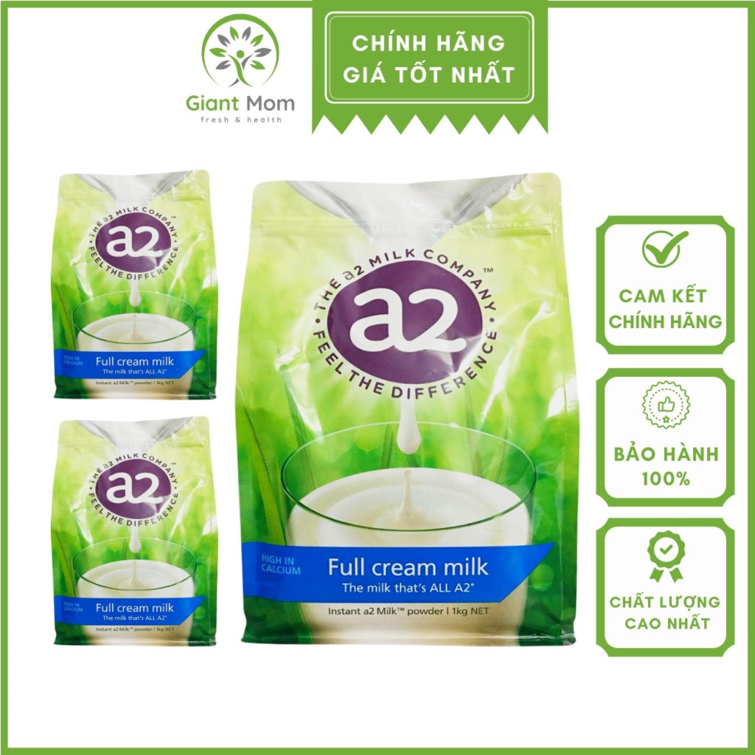 Sữa a2 úc giantmom - sữa tươi a2 nguyên kem dạng bột 1kg - hàng chính hãng