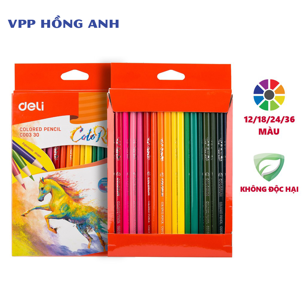 Bút chì màu (hộp giấy) Deli 12 màu/18 màu/24 màu/36 màu - EC00300/EC00310/EC00320/EC00330