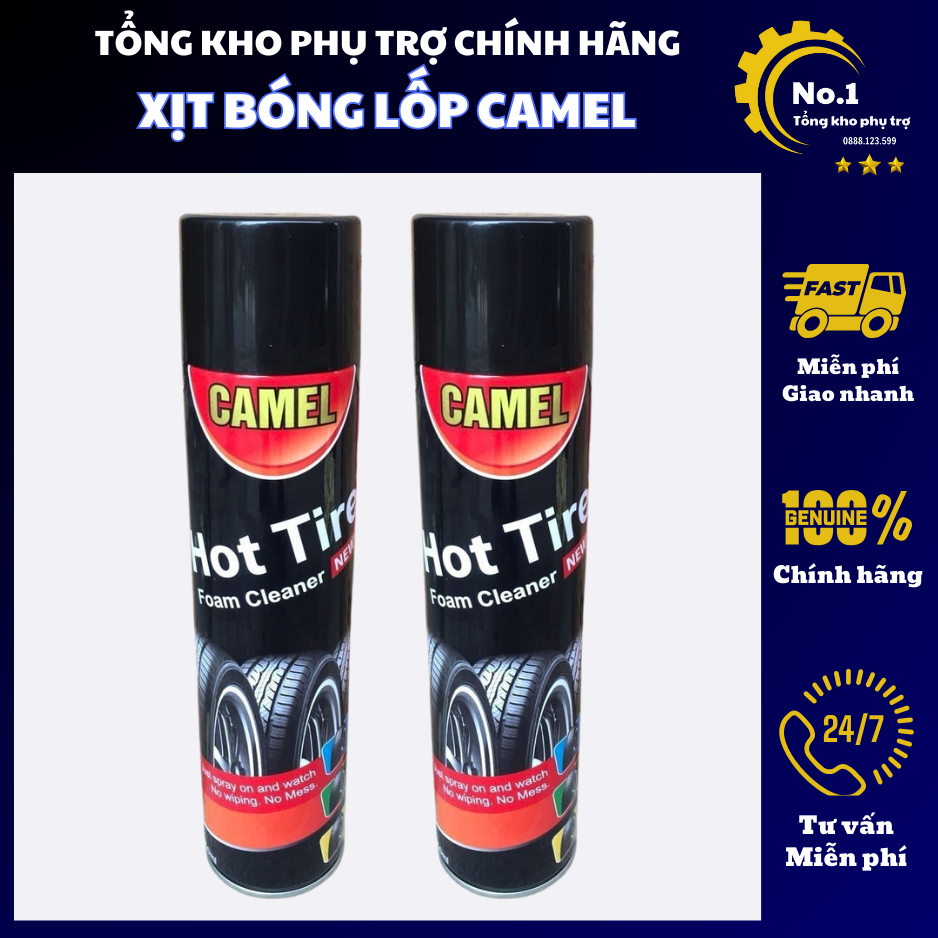  Chai xịt bóng lốp dưỡng đen lốp ô tô xe máy CAMEL - HOT TIRE 650ml 