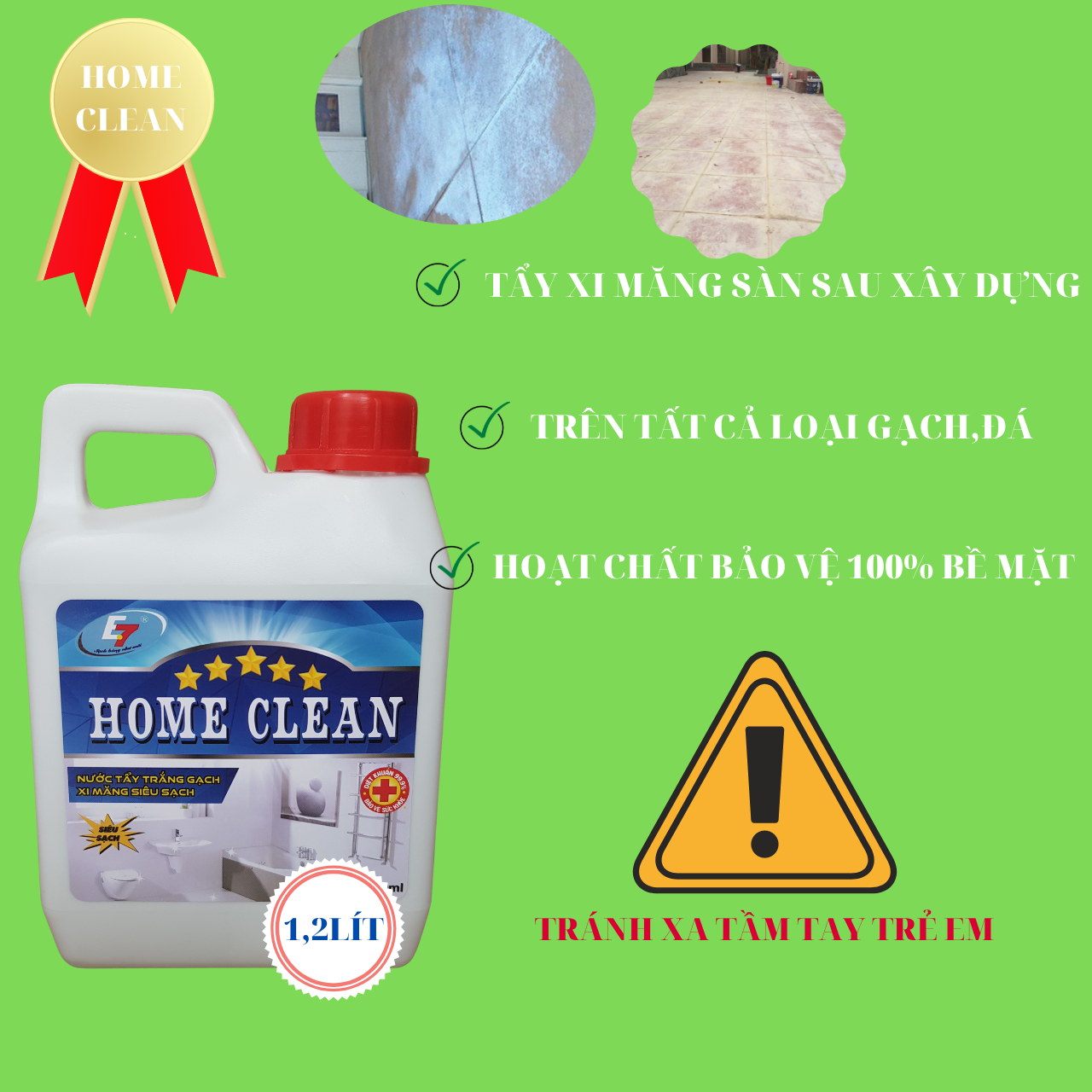 Nước-Chất tẩy xi măng home clean tẩy rêu ố trên Gạch cũ thành mới 1200ml - Chất-Nước tẩy đa năng chất lượng cao