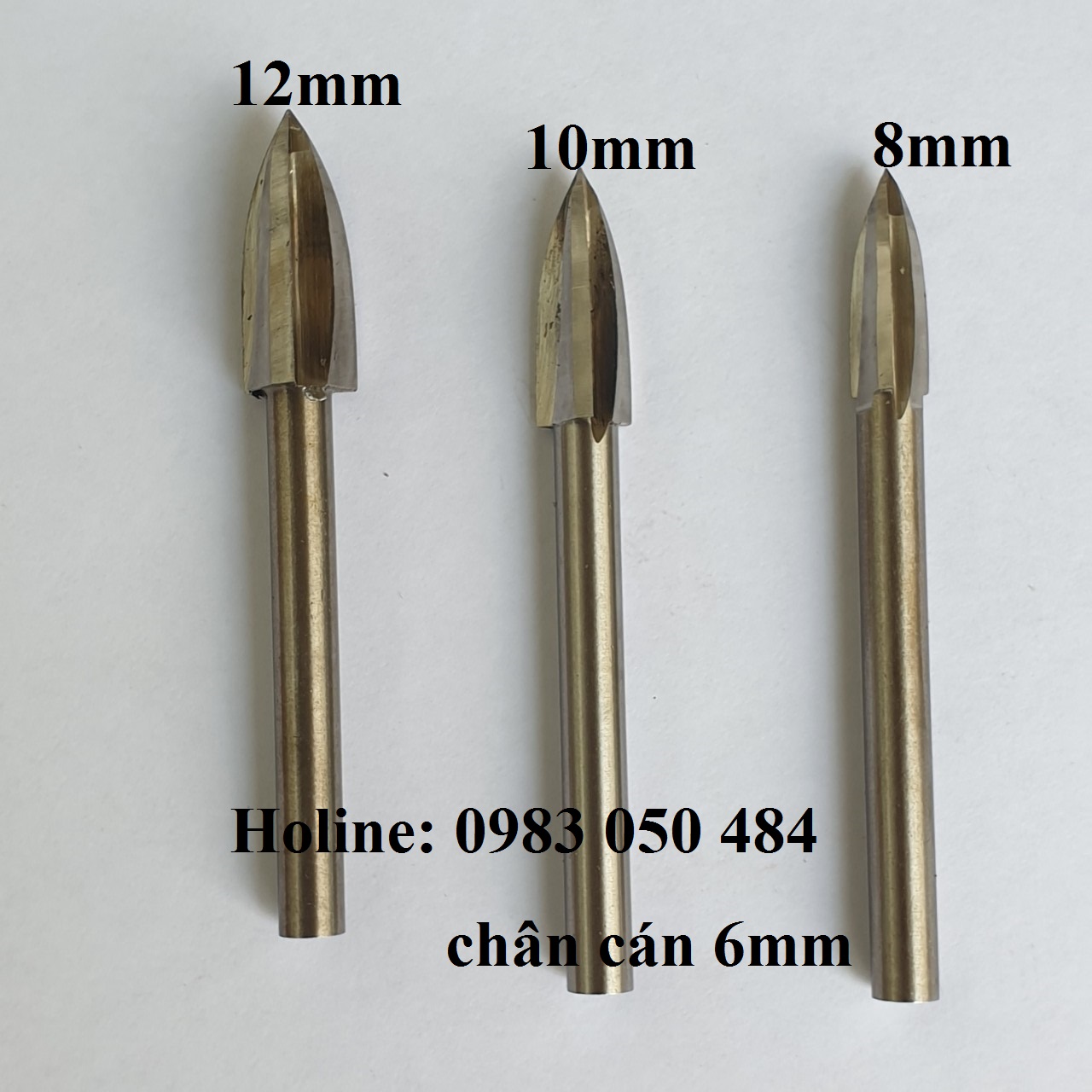 Bộ 3 mũi phá gỗ 3 cạnh - mũi phay gỗ - mũi khắc gỗ cán 6mm đầu 8,10,12mm