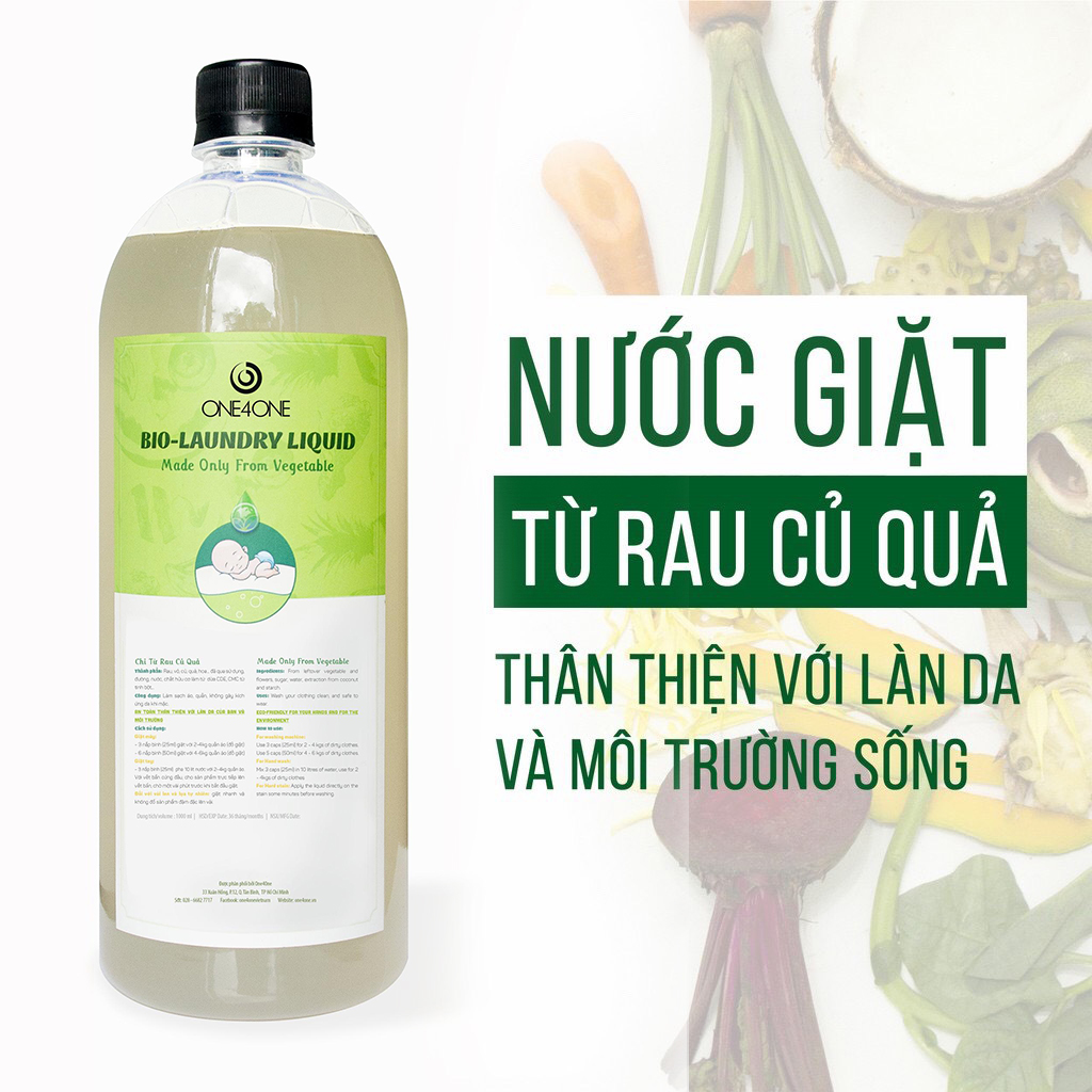 Nước Giặt Sinh Học One4One 1L (chỉ từ rau củ quả, giữ màu) / Bio Laundry Liquid