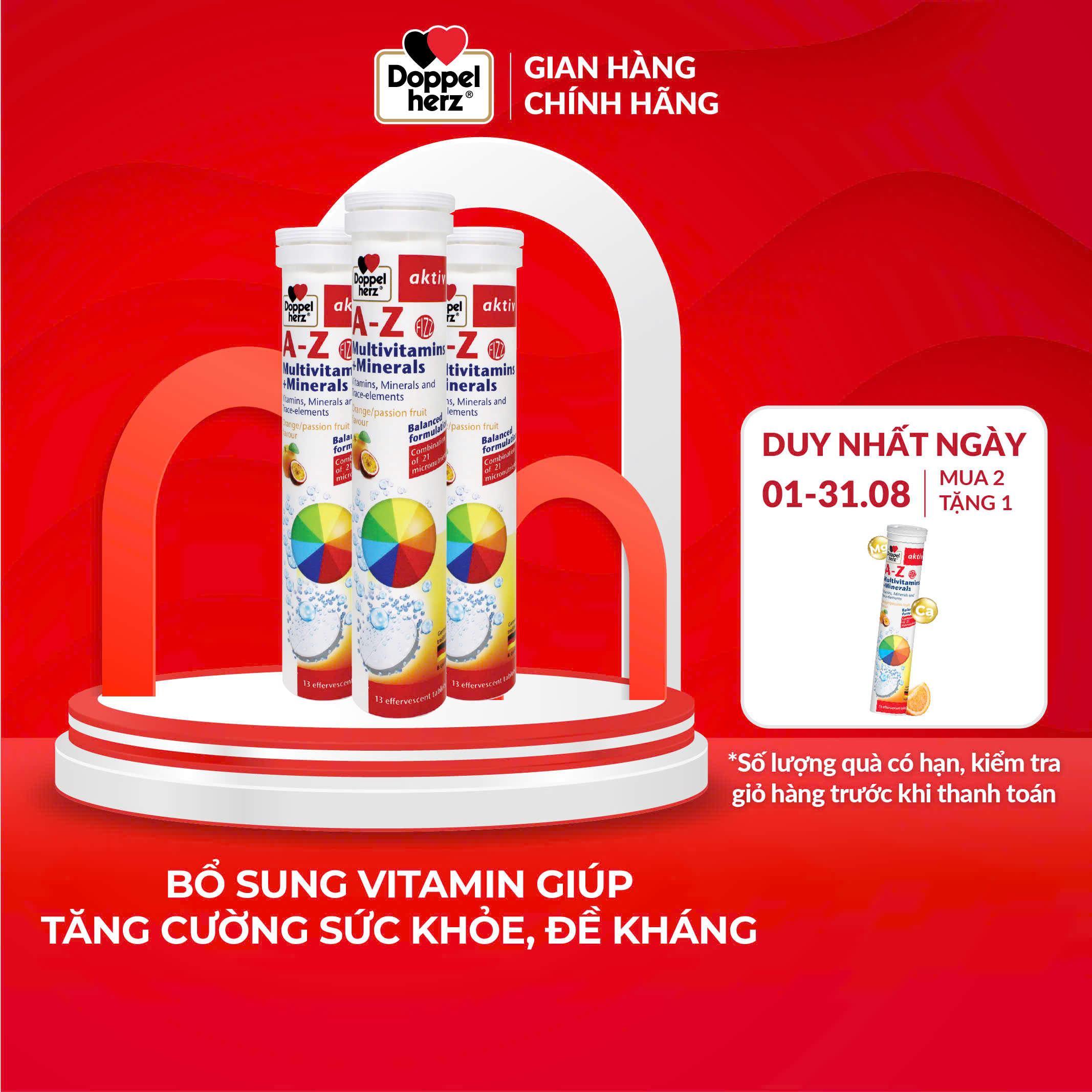 Combo 03 tuýp viên sủi bổ sung 21 Vitamin và khoáng chất Doppelherz A-Z Fizz Multivitamins and Minerals (Tuýp 13 viên)