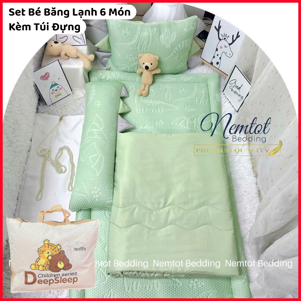 🌛 Baby Sleep Good 🌛 High-Quality Tencel Ice Mattress, Pillow, and Blanket Set for Children Going to School, Super Cool _ Nemtot Bedding Giá 930,000 Đồng*Miễn phí vận chuyển