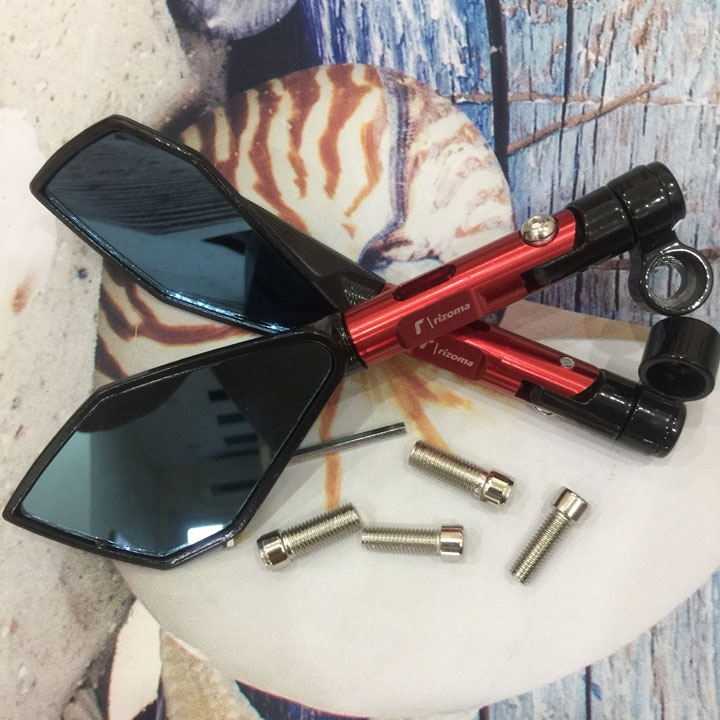 [GIÁ 1 ĐÔI] Cặp gương RIZOMA 5 cạnh trang trí xe máy thời trang G66 (màu đỏ), Sử Dụng Cho Các Loại Xe Máy.