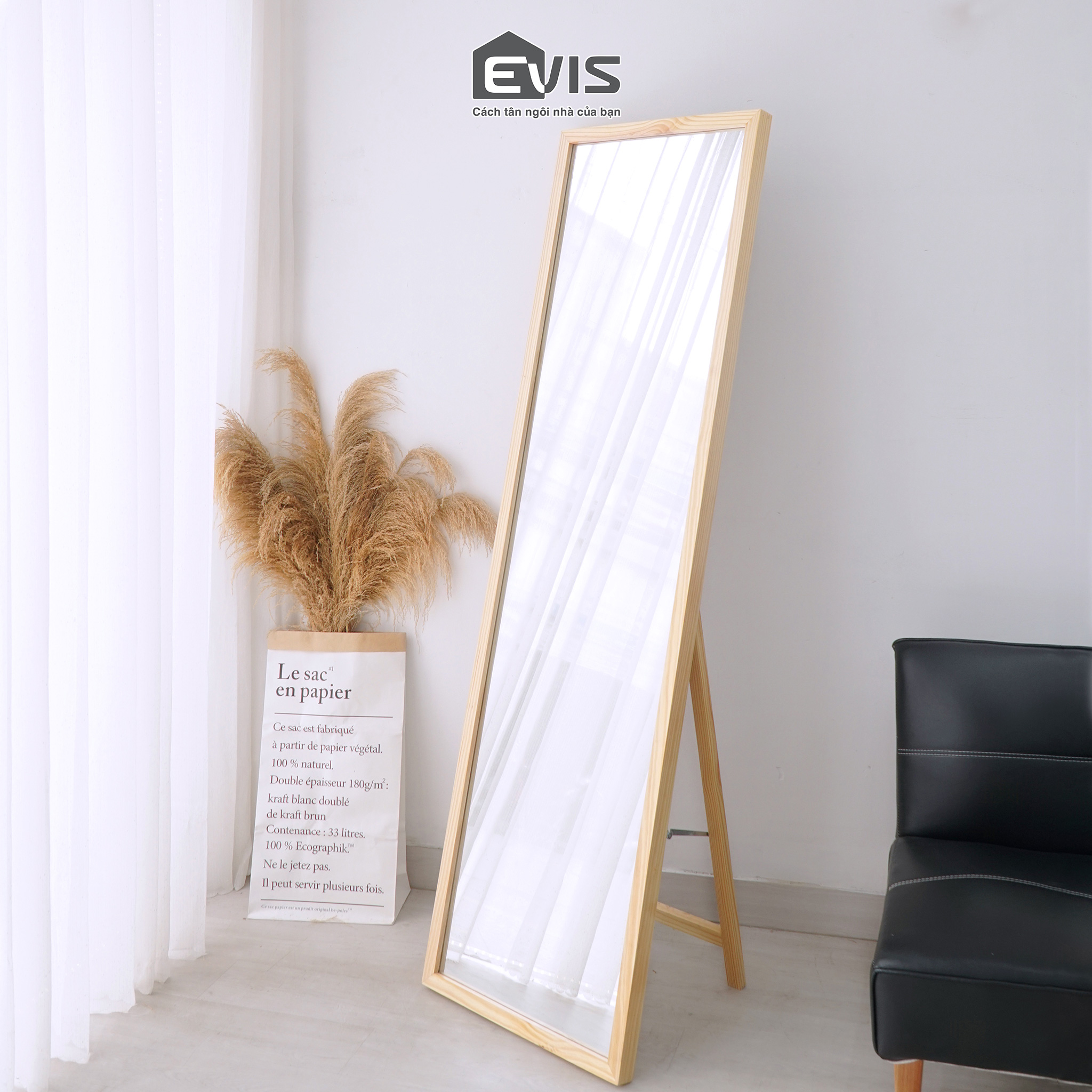 Gương soi toàn thân evis home - gương soi toàn thân khung gỗ - chân đứng vững chắc - di chuyển dễ dàng