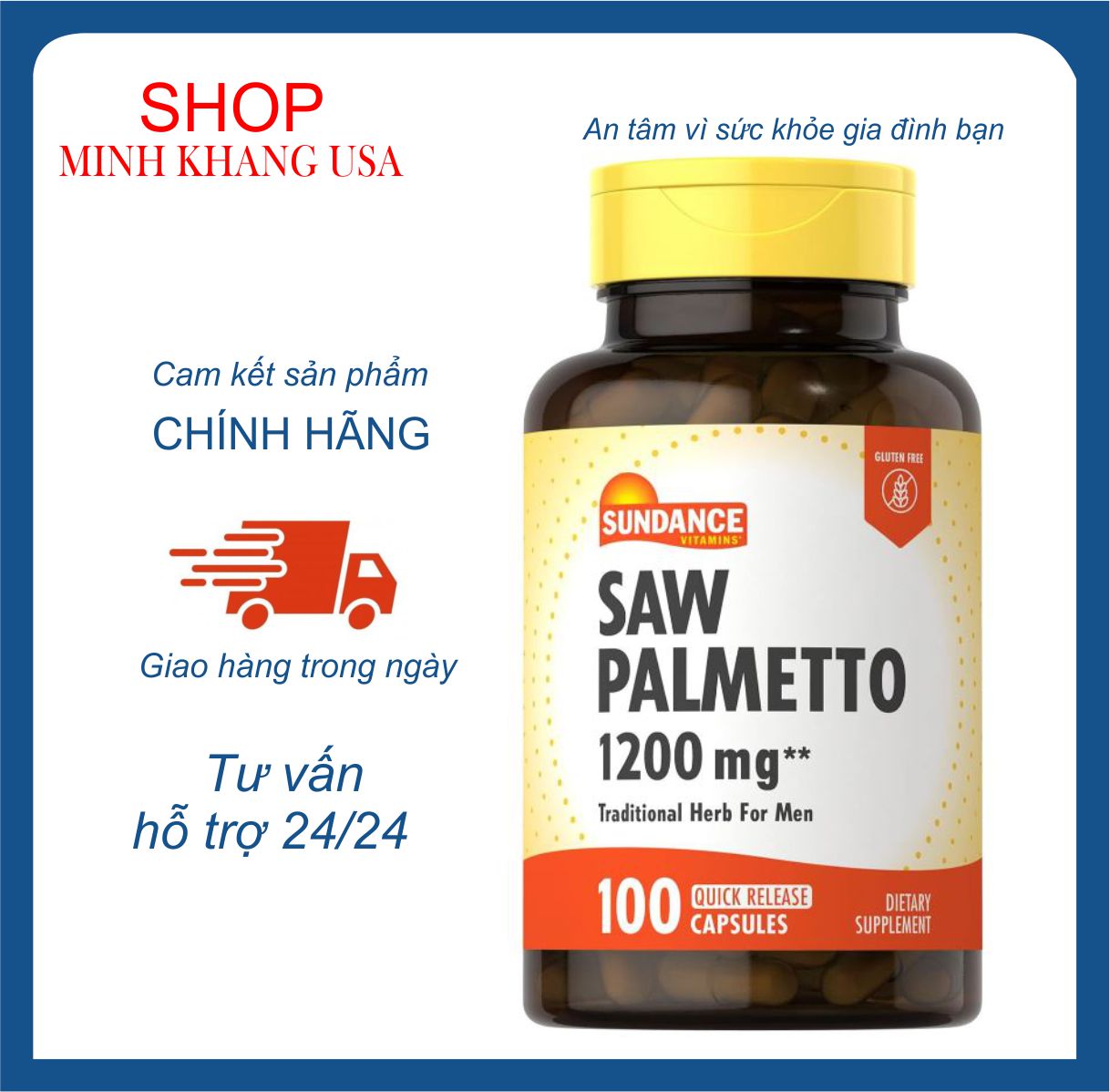 Tiền Liệt Tuyến Sundance Saw Palmetto 1200mg ( 100 viên )- Sản phẩm Số 1 về tuyến tiền liệt tại Hoa 