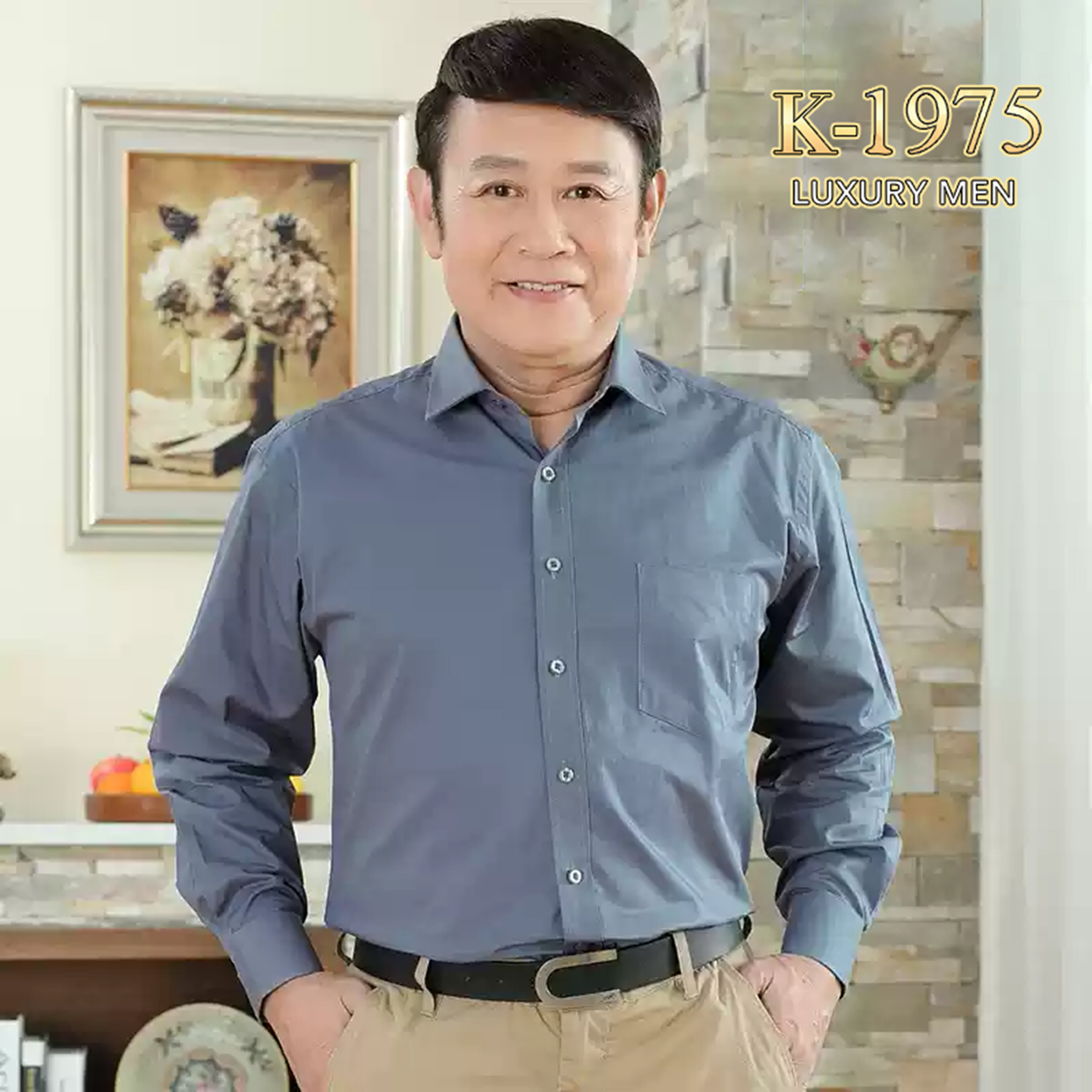  Áo sơ mi trung niên dài tay có túi chất vải lụa mềm mịn form rộng size từ 45kg đến 100kg 