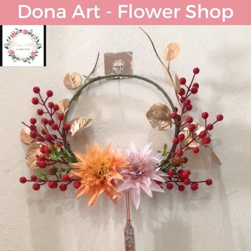 Vòng hoa tết DONA ART VHT02 treo cửa trang trí - Vòng hoa xuân trang trí tết - Đồ handmade trang trí tết