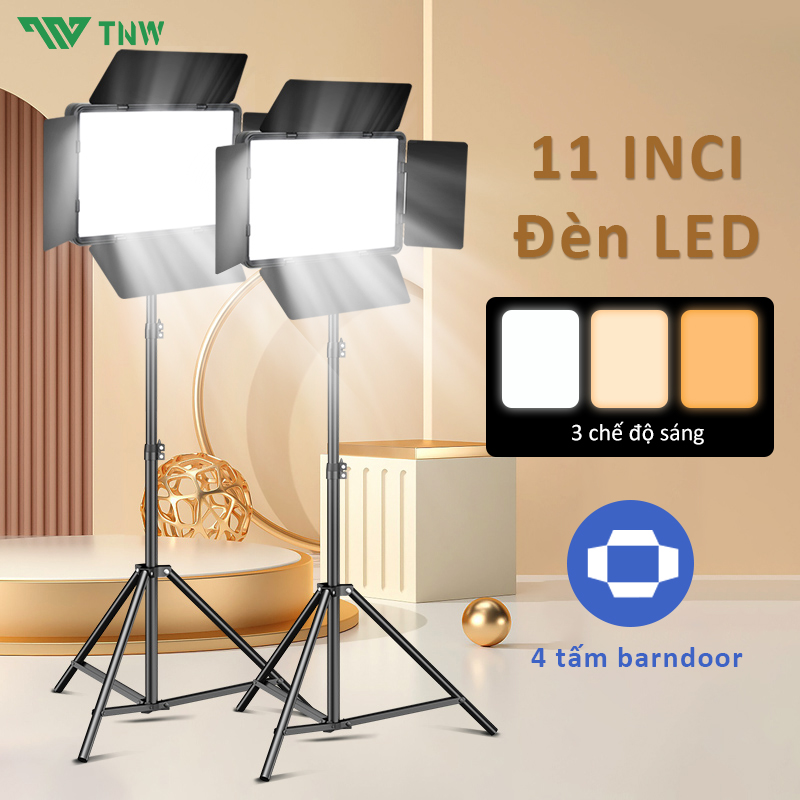 TNW Đèn LED 11 inch kèm nắp đậy,Đèn studio di động kèm chân đèn,Đèn bảng vuông ánh sáng mềm mại